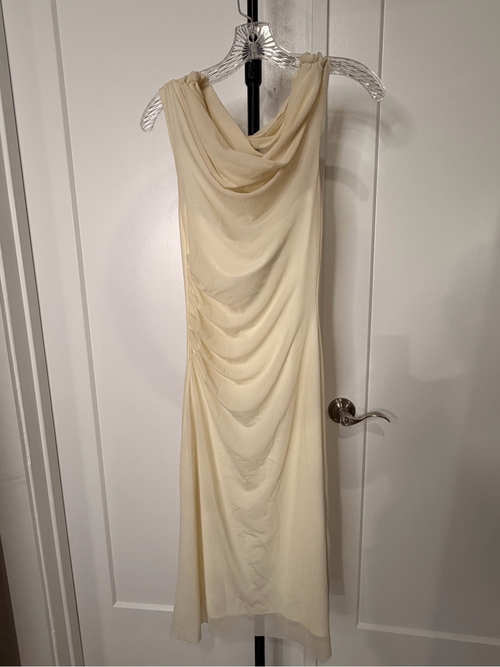 Draped Cowl-Neck Maxi Dress in Cream